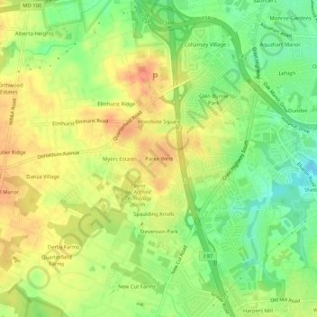 Mappa topografica Parke West, altitudine, rilievo