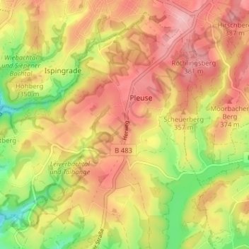 Mappa topografica Herweg, altitudine, rilievo