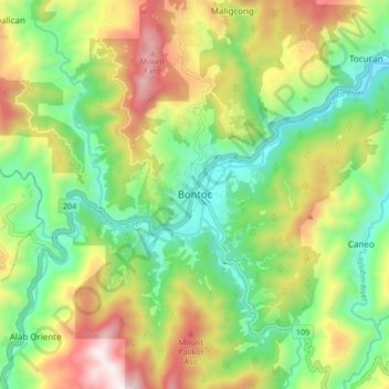 Mappa topografica Bontoc, altitudine, rilievo