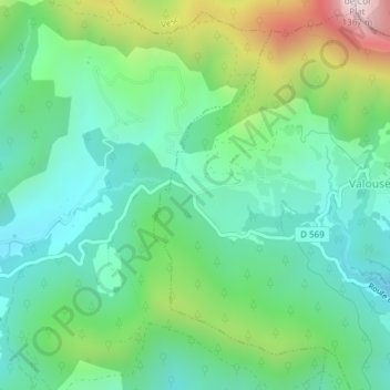 Mappa topografica Col de Valouse, altitudine, rilievo