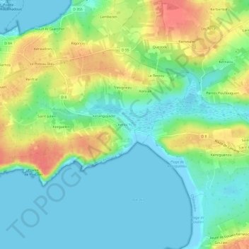 Mappa topografica Kerloc'h, altitudine, rilievo