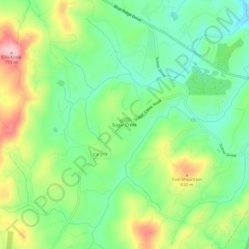 Mappa topografica Sugar Creek, altitudine, rilievo