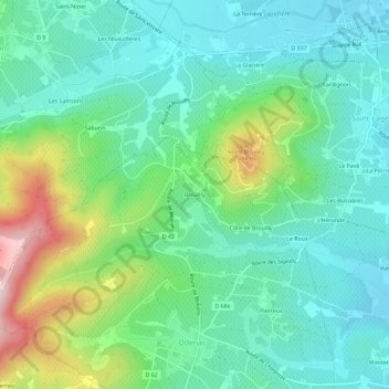 Mappa topografica Brouilly, altitudine, rilievo