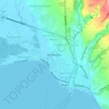 Mappa topografica Montebello, altitudine, rilievo