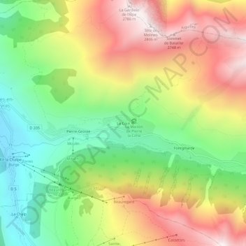Mappa topografica Le Coin, altitudine, rilievo