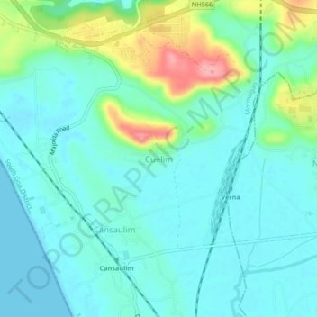 Mappa topografica Cuelim, altitudine, rilievo
