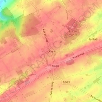 Mappa topografica Ohey, altitudine, rilievo