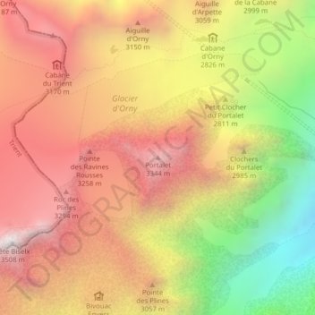 Mappa topografica Portalet, altitudine, rilievo