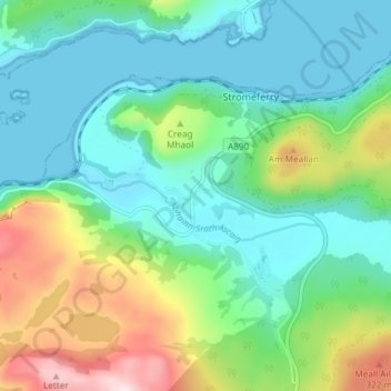 Mappa topografica Achmore, altitudine, rilievo