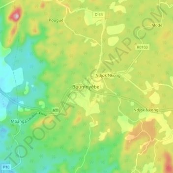 Mappa topografica Boumnyébel, altitudine, rilievo