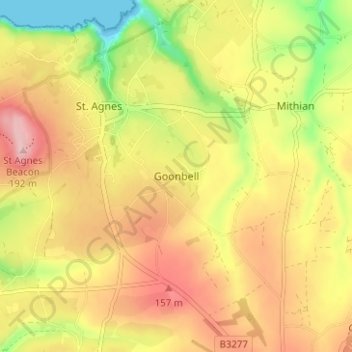 Mappa topografica Goonbell, altitudine, rilievo