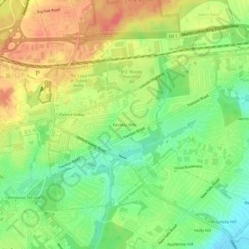 Mappa topografica Fairless Hills, altitudine, rilievo