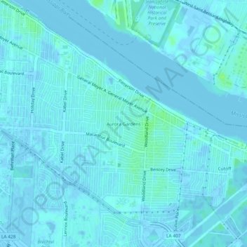 Mappa topografica Aurora Gardens, altitudine, rilievo