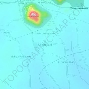 Mappa topografica Puliyampatti, altitudine, rilievo