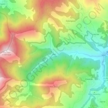 Mappa topografica Vejo, altitudine, rilievo