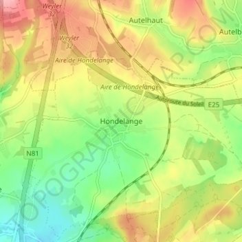 Mappa topografica Hondelange, altitudine, rilievo