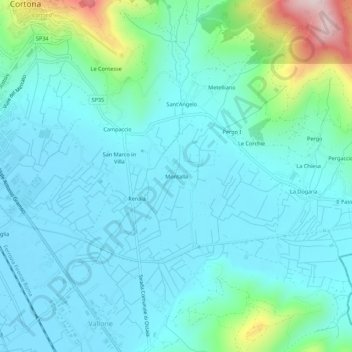 Mappa topografica Montalla, altitudine, rilievo