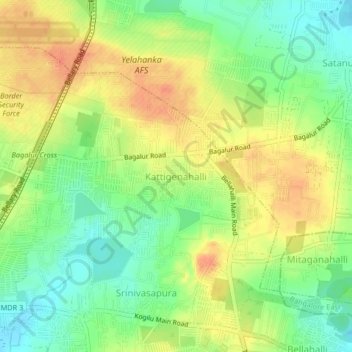 Mappa topografica Kattigenahalli, altitudine, rilievo