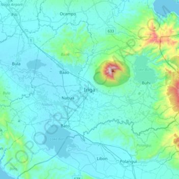 Mappa topografica Iriga, altitudine, rilievo