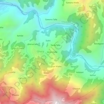 Mappa topografica tasila malla, altitudine, rilievo