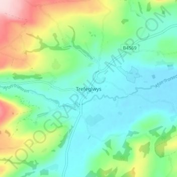 Mappa topografica Trefeglwys, altitudine, rilievo