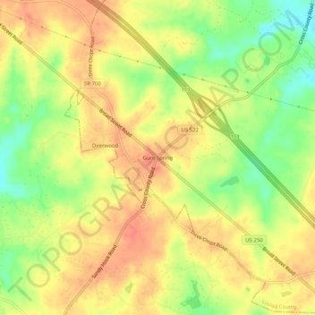 Mappa topografica Gum Spring, altitudine, rilievo