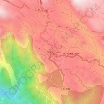 Mappa topografica Kuttikkanam, altitudine, rilievo