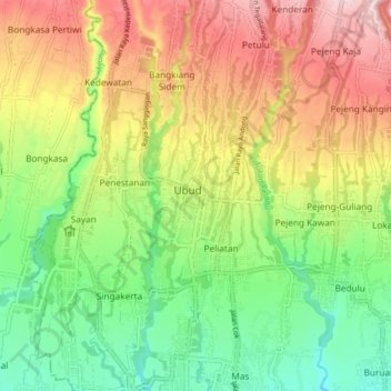 Mappa topografica Ubud, altitudine, rilievo