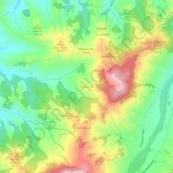 Mappa topografica Vallezza, altitudine, rilievo