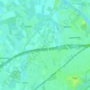 Mappa topografica Veluwe, altitudine, rilievo