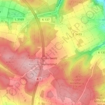 Mappa topografica Mahlertshof, altitudine, rilievo