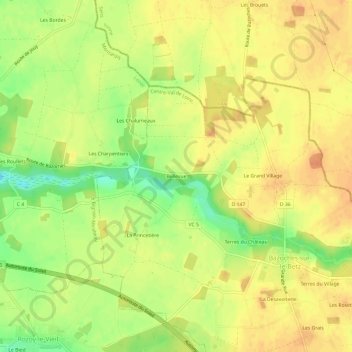 Mappa topografica Bellevue, altitudine, rilievo