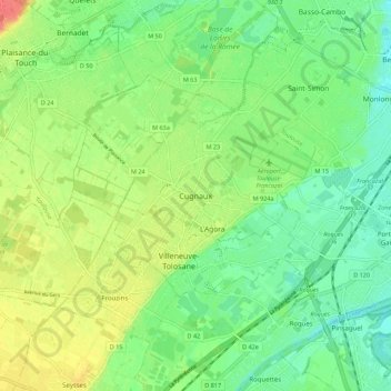 Mappa topografica Cugnaux, altitudine, rilievo