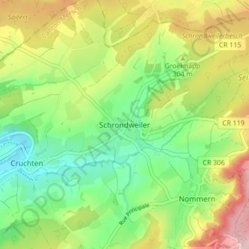 Mappa topografica Schrondweiler, altitudine, rilievo