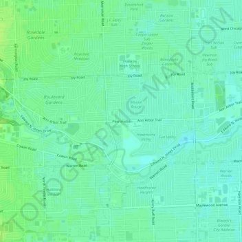 Mappa topografica Perrinville, altitudine, rilievo