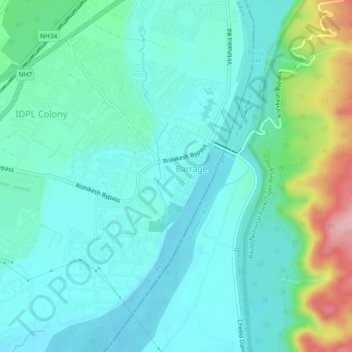 Mappa topografica Virbhadra, altitudine, rilievo