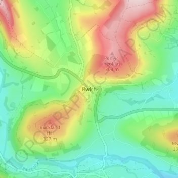Mappa topografica Bwlch, altitudine, rilievo