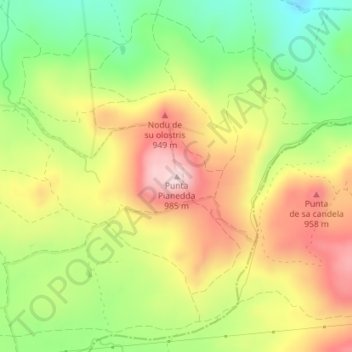 Mappa topografica Punta Pianedda, altitudine, rilievo