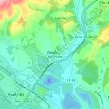 Mappa topografica Chudleigh Knighton, altitudine, rilievo