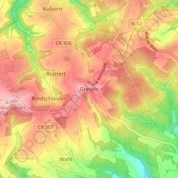 Mappa topografica Grevels, altitudine, rilievo
