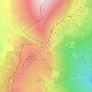 Mappa topografica Forca di Presta, altitudine, rilievo