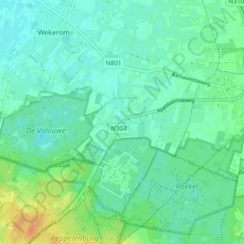 Mappa topografica Roekel, altitudine, rilievo