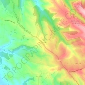 Mappa topografica Les Fournials, altitudine, rilievo