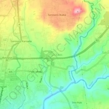 Mappa topografica Tinga Itaas, altitudine, rilievo