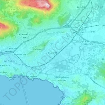Mappa topografica La Garde, altitudine, rilievo