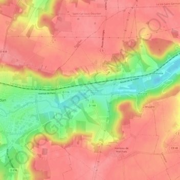 Mappa topografica Roinville, altitudine, rilievo