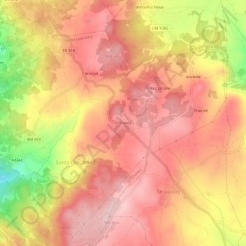 Mappa topografica Fornelos, altitudine, rilievo