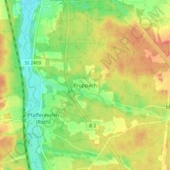Mappa topografica Pruppach, altitudine, rilievo
