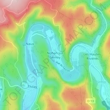 Mappa topografica Nohan sur Semoy, altitudine, rilievo