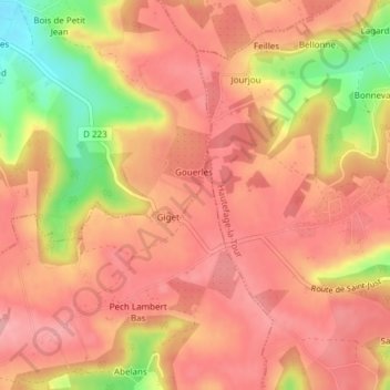 Mappa topografica Plantou, altitudine, rilievo
